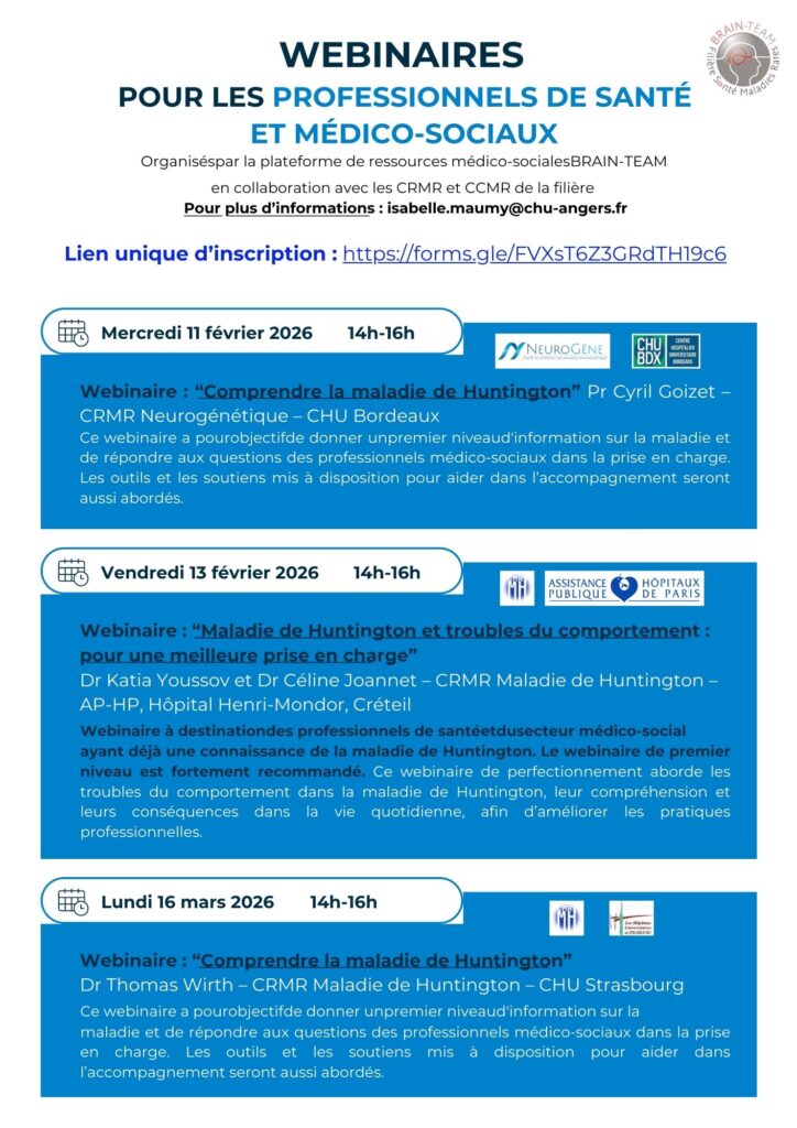 WEBINAIRES POUR LES PROFESSIONNELS DE SANTÉ ET MÉDICO-SOCIAUX Organisés par la plateforme de ressources médico-sociales "BRAIN-TEAM" Lundi 16 mars 2026 : 14h-16h